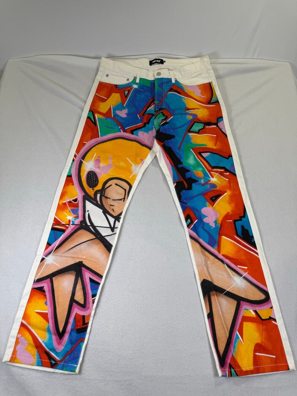 Palace Zomby Denim Jeans Size 32 White Multicolor Graffiti Graphic NWOT